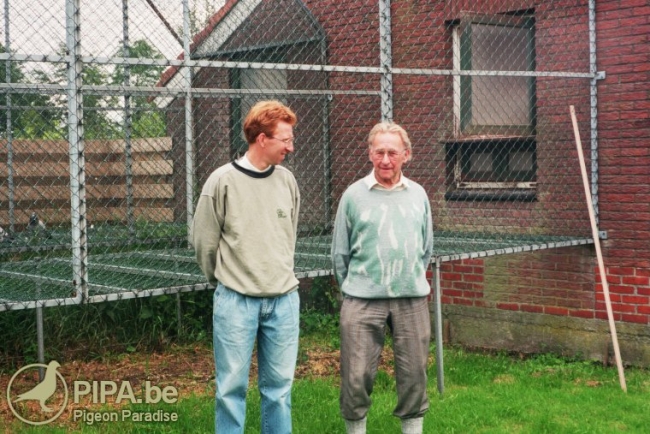 Gerard and his father Cornelis in front of their breeders' aviary in New Amsterdam